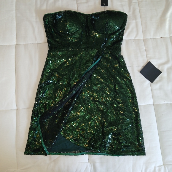 Lulu's Emerald Green Sequin Strapless Mini Dress - Picture 2 of 8
